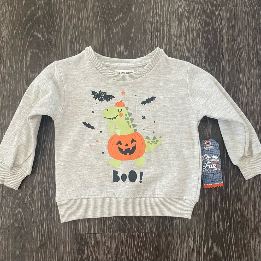 New! Alex & Jack Boys Dino Pumpkin Boo Halloween Sweatshirt 24 Months